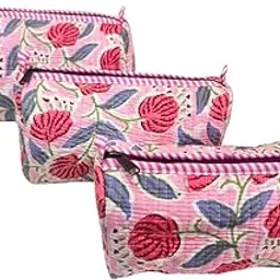 Alfred Edition Travel Accessory:- Quilted Cotton Beauty/Travel Pouches (Set of 3) (Floral Pink)-picture-55