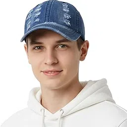 tomorrow fashion Distressed Denim Baseball Cap for Men & Women | Vintage Washed Adjustable Dad Hat | Ripped Jean Look Sun Hat | Casual Unisex Style, Outdoor Sports & Travel Ready Denim Jeans Caps-picture-49