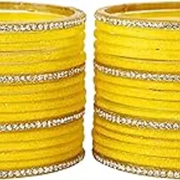 zulka Glass Velvet & Golden Zircon Diamond Stone Plain Bangles Set For Women & Girls | Velvet Bangles | Chudi Set | Girl's Bangles Bracelet | Latest Fashion Jewellery- Set of 32-picture-41