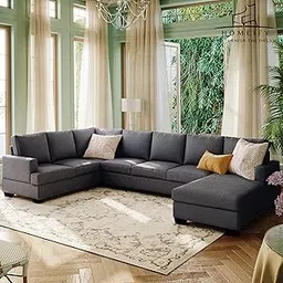 Homeify Wood Carter 5- to 6-Person Sofa Large Upholstered U-Shape Sectional Sofa Set for Living Room (Right Side,Gray)-picture-22