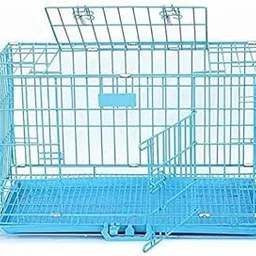 DOG TRUST Cage - Blue Color Powder Coated, Double Door Folding Metal Cage/Crate/Kennel with (30 inch Blue cage, Blue)-picture-21
