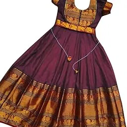 MANMADHU Traditional Pattu Pavadai for Girls – Silk Blend South Indian Ethnic Wear with Zari Border, Puff Sleeves & Round Neck – Festive Party - Dress-picture-13