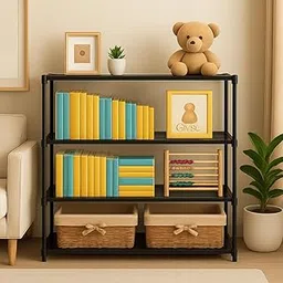 HOTEC 4-Tier Plastic Book Shelf for Living Room, Study & Office | Multipurpose Storage Rack Cooking,Grill and Baking (Black, 4)-picture-23