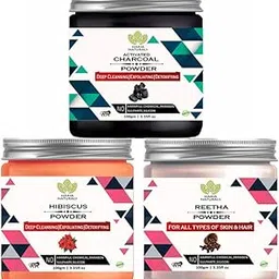 Haria Naturals Charcoal Powder 100gm & Hibiscus Powder 100gm & Reetha Powder 100gm (Pack Of 3) 300GM-image-13