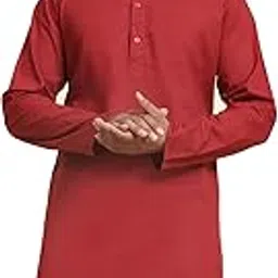 amazon brand - anarva Men's Cotton Solid Dress Long Kurta Regular Fit Casual-picture-48