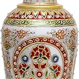 Anjali Arts Designer Decorative Marble Flower Vase | Round Shape Beautiful Rajasthani Meenakari Handpainted Work Showpiece Vases for Home Decoration (Multicolor, 12.5x12.5x30 cm) 12 Inch-image-45