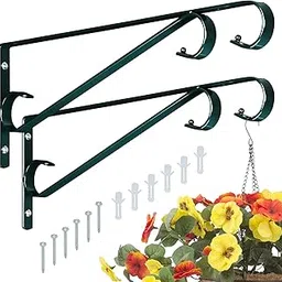 Sanduby Iron Plant Hangers Outdoor 2 Pack 15.5 Inch Metal Hooks for Wall, Decorative Straight Hanging Plant Bracket for Bird Feeders, Planters, Lanterns, Wind Chimes, Blackish Green-picture-37