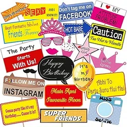 Party Propz Happy Birthday Decoration - 23pcs Happy Birthday Photo Booth/Happy Birthday Photo Booth Props/Birthday Decoration Items/Birthday Photo Booth Props/Birthday Props/Photo Booth Props-image-50