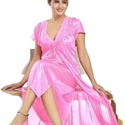 Satin Comfortable Nighty Nightwear Dress with Robe-picture-12