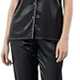 afterdusk Womens Premium Soft Satin Nightsuit Set | Short Sleeve | Smooth Silk-Feel Fabric Collar Night Suit | Regular and Comfort Fit | For Nightwear & Loungewear | S - Bright Red-picture-21