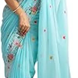 akhilam Women's Multicolor Georgette Embroidered Saree With Unstitched Blouse (KESARI10701_KR_Parent)-picture-40