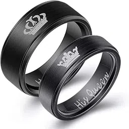 forever blings Stainless Steel Her King His Queen Couple Rings for Men and Women- Black-picture-14