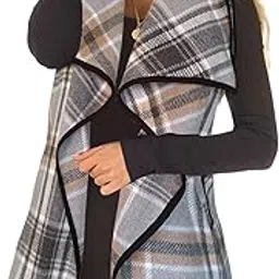 yacun Women Vest Lapel Open Front Buffalo Plaid Sleeveless Cardigan Jacket Coat with Pockets-picture-17