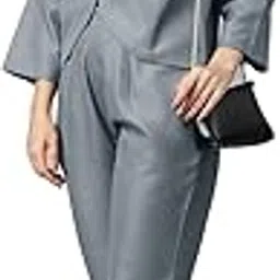 cottinfab Women Solid Grey Lapel Collared Coat and Trousers Co-ord Set-picture-48