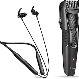 Syska HT200 PRO BeardPro Cordless Rechargeable Trimmer with 20 Length Settings; 45 min Runtime (Black) and HE3500 Bluetooth NeckBand (Black).-picture-46