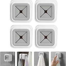 2 Pack of Punch Free Towel Plug Holder for Bathroom Self Adhesive Wash Basin Bedroom, Nail Free Dish Push Hook Storage Napkin Clothes Rack Hanging Hand Towel in Kitchen ABS - Wall Mounted Stand (2)-image-53