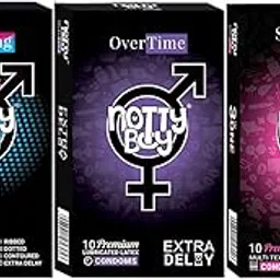 NOTTY BOY Combo Pack of Sensation - 4-In-1 (Ribbed, Dotted, Contoured and OverTime Delay), 3-In-One Multi Texture Condoms For Men | Long Lasting Pleasure-image-90