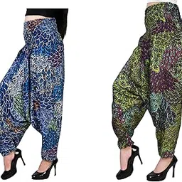 Women's Printed Cotton Rayon Blend Harem Pant/Afghani Pant/Palzzo/Pyjama/Jump Suit - N500, Pack of Two, Multicolor-image-2