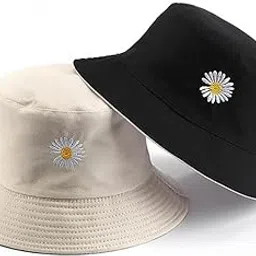 reffer Women Bucket Hats Cute Little Daisy Flower Embroidery Cotton Reversible Double Sided Wear Packable Bucket Hat for Women Beach hat Summer hat (Pack of 1)-picture-15