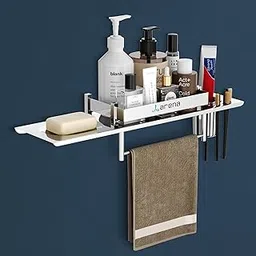 Arena 4 in 1 Multi-Purpose Bathroom Shelf, Wall Mounted Bathroom Stand, Soap, Tumbler, Toothbrush & Napkin Holder Stand, Silver, Stainless Steel-image-61