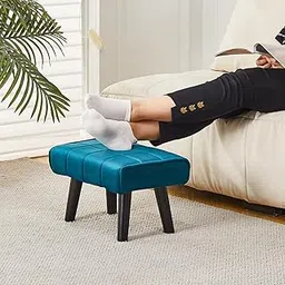ObalTure Small Footstool Velvet Ottoman Foot Rest with Padded Seat Curved Foot Stool Set of 1 with Wooden Legs Portable Seating Stool for Living Room Bedroom Entryway Blue-image-67