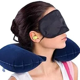 Garth 3-in-1 Air Travel Kit, Inflatable Neck Pillow, Cotton Foam Ear Buds, Polyester Eye Mask, (Navy Blue)-image-40