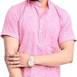 quaclo Men's Handloom South Cotton Regular Fit Solid Short Kurta-picture-10