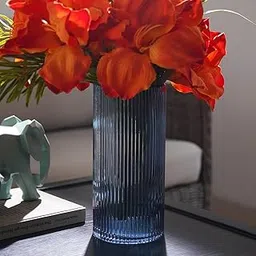 Pure Home + Living Blue Ribbed Straight Glass Vase - Medium-image-8