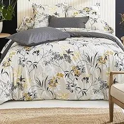 Ultra Soft Glace Cotton King Size Duvet Cover/Comforter Cover/Razai Cover/Quilt Cover/Dohar for Double Bed with Zipper (90x100 Inch,Cream Green Flower)-image-0