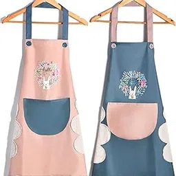 Sulfar 2 Pack Cute Kitchen Apron Cooking Apron for Women Couple Waterproof with Pocket and Hand-Wiping Area Apron for Cooking,BBQ, Kitchen, Garden-picture-29