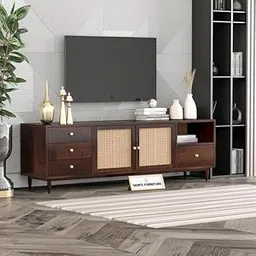 OCTANGLE Solid Sheesham Wood Tv Unit for Living Room with Rattan Dishplay - Free Standing Multipurpose Media Console Tv Cabinet Sideboard - Tv Table Fully Storage (Walnut Finish)-picture-38