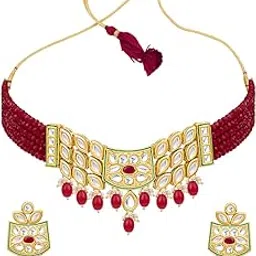sukkhi Modern Pearl Gold Plated Kundan Choker Necklace Set for Women (NS100447)-picture-48