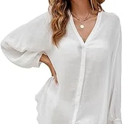 verdusa Women's Button Up Cover Up Shirt V Neck Long Sleeve Kimono-picture-16