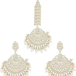 zaveri pearls Gold Tone Traditional Kundan Earring & Maangtikka Set For Women-ZPFK11432-picture-34
