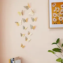 Amazon Basics 3D Home Decor Butterflies Wall Stickers | Suitable for Walls, Fridges, Office, Kitchen, Living Room, etc. (Pack of 12, Gold)-picture-29