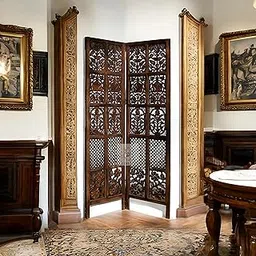 Decorlevel Wooden Room Divider Screen, Carved,Decorative Handcrafted Privacy Screen Separator Wall Divider Folding Partition with Floral & Pooja Room (4 Feet - 2 Panel) (6 FEET 2 Panel)-picture-12