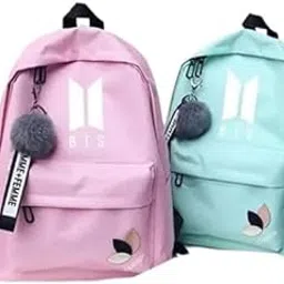 kausbabi Set of 2 BTS Backpacks for Women – Fashionable School Bags with Pom Pom | Ideal for Teenagers, College Use & Kpop Fan Gifts | Trendy Tuition & Travel Bag for girls, Birthday Gift Idea-picture-33