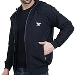 Men's Regular Fit Casual Jacket, Black, Full Zip, Hooded-picture-27