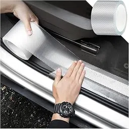 Carzzo White Carbon Fiber Tape, Car Sticker Entry Guard Protector Strip, 5 M Polyvinyl Chloride Car Door Sill Protector, High Gloss Anti Scratch Bumper Door Guard Scuff Plate Protector Tap-picture-16