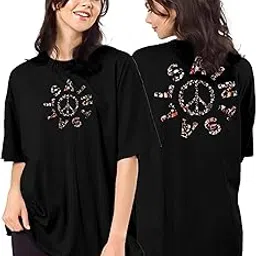 shodox 100% Pure Cotton Women's Oversized Drop Shoulder Premium Front & Back Printed T-Shirt (Pack of 1)-picture-24