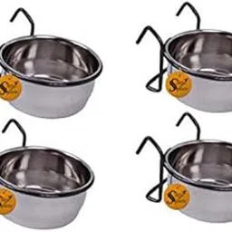 Sage Square Rustproof Stainless Steel Cage Food, Seed, Water Feeder Cum Bowl with Holder clamp for Birds (225ml) (Pack of 4)-picture-12