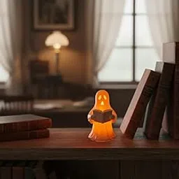 Ghost Reading Book LED Night Light, 8cm, Battery Operated, Halloween Table Lamp image 1
