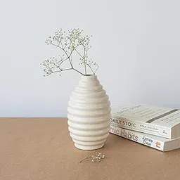 Bliss Hohm Ceramic Ring Vase | Ceramic Flower Vase | Office, Living Room, Bedroom, Table Top Decorative Items | Home Decor Centerpiece | Bottle Vase | Showpiece | Gift Items (White)-picture-50