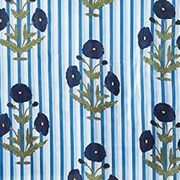 Ravaiyaa - Attitude is everything Women Stripe Printed Dress Making Pure Cotton Fabric Beautiful Floral Print Loose Fabric (Blue & White) (2.5 Meter)-picture-17