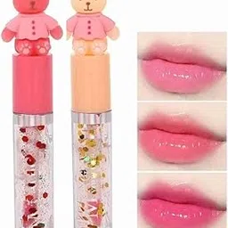 Korean Teddy Bear Lip Gloss| Crystal Clear Glossy Pink Shade Lip Gloss Transparent Lipstick For Women and Girls| Hyderating & Long Lasting Pink Shade Lip Balm-picture-35