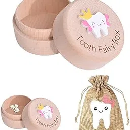 Pmeixcy Tooth Fairy Box, 1 pcs Tooth Box with 1 pcs Fairy Bag, 3D Carved Wooden Teeth Keepsake, Teeth Pouch Holder for Girl, for Kids with Storage Bag Gift-picture-16