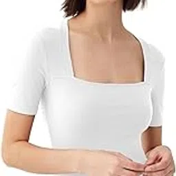 sugathari Women's & Girl's Solid Knitted Square Neck T-Shirts Short Sleeve Tops (T-Shirt 106)-picture-10