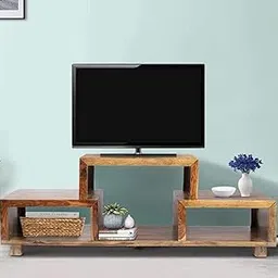 Vinod Handicraft Sheesham Wood TV Cabinet with 3 Shelf Storage Wooden Television Entertainment Unit for Bedroom Living Room Home - (Teak Finish)-image-0