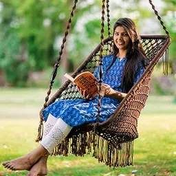 Swingzy Premium Large Swing Chair Hanging Hammock Chair for Home, Indoor, Outdoor, Patio, Balcony, Garden/Jhula for Adults/Free Accessories Included (Rectangle Brown)-image-25