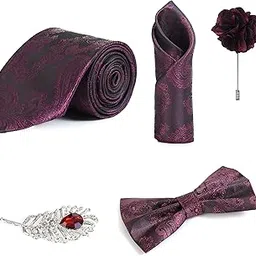 Random Stripe Necktie For Men Set With Pocket Square & Bow Tie Lapel Pin Flowar Pack of 5-picture-12